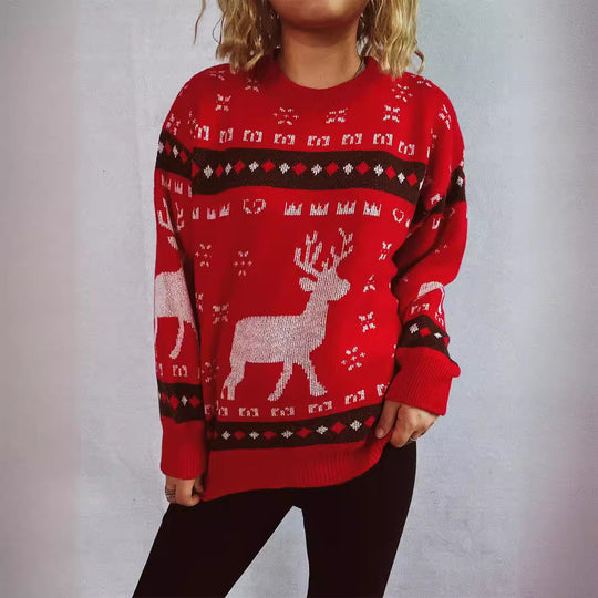 Damen Weihnachtspullover mit festlichem Rentier-Motiv und bequemer Passform EB