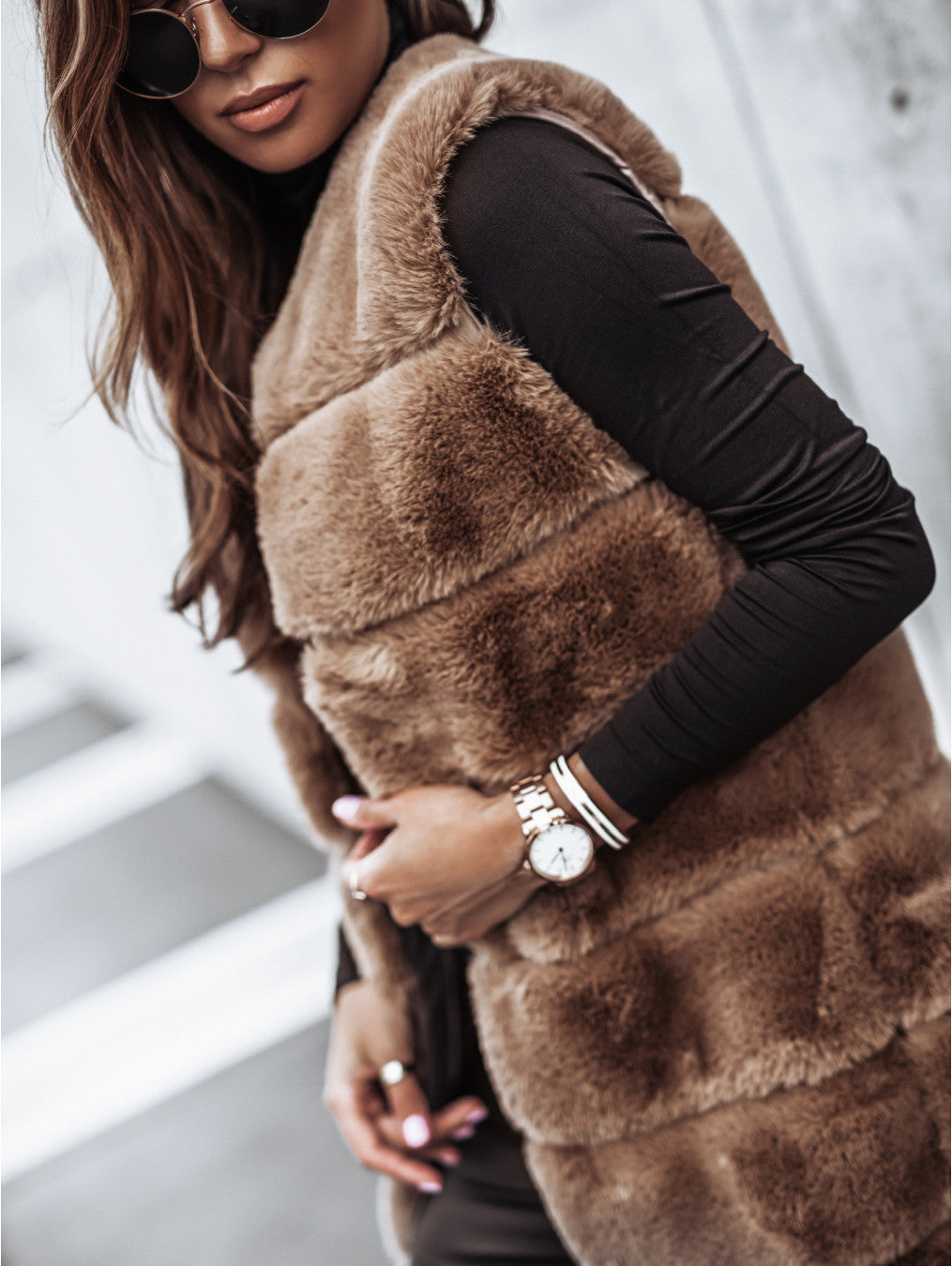 Damen Fleece-Weste mit trendigem Kragen und weichem Innenfutter EB