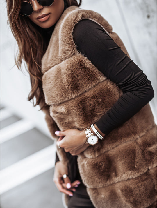 Damen Fleece-Weste mit trendigem Kragen und weichem Innenfutter EB