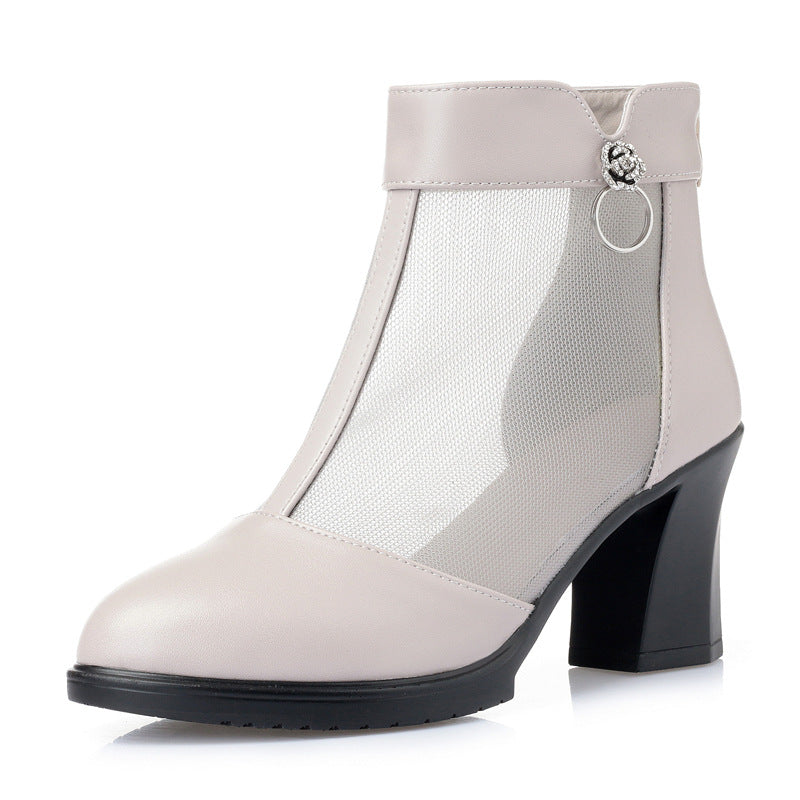 Damen Stiefeletten mit transparentem Mesh-Einsatz und elegantem Blockabsatz EB