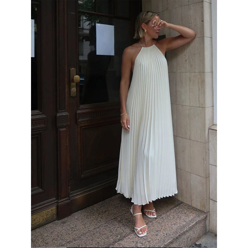 Damen Plissiertes Maxikleid mit elegantem Halterneck EB