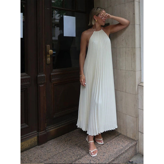 Damen Plissiertes Maxikleid mit elegantem Halterneck EB
