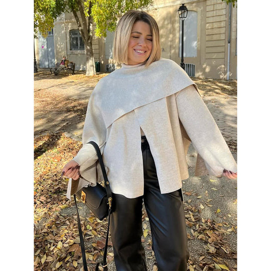 Damen modisches Oversized-Pullover mit Drapierung EB
