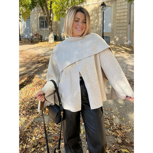 Damen modisches Oversized-Pullover mit Drapierung EB