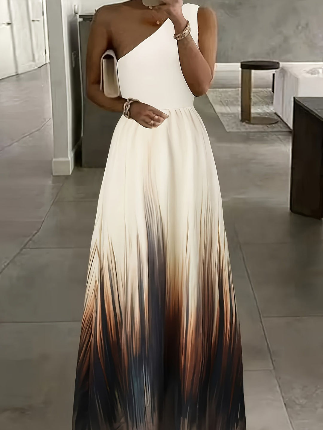 Damen Maxikleid mit asymmetrischem Schnitt und farbenfrohem Ombre-Design EB