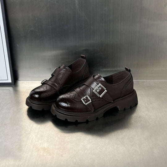 Damen Elegante Schnürschuhe mit modischen Schnallen und rutschfester Gummisohle EB