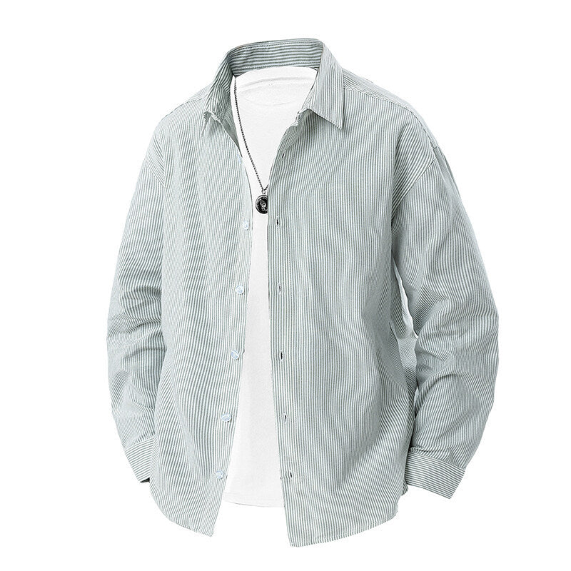 Herren nan gestreiftes Overshirt-Hemd mit lockerer Passform und Kentkragen EB