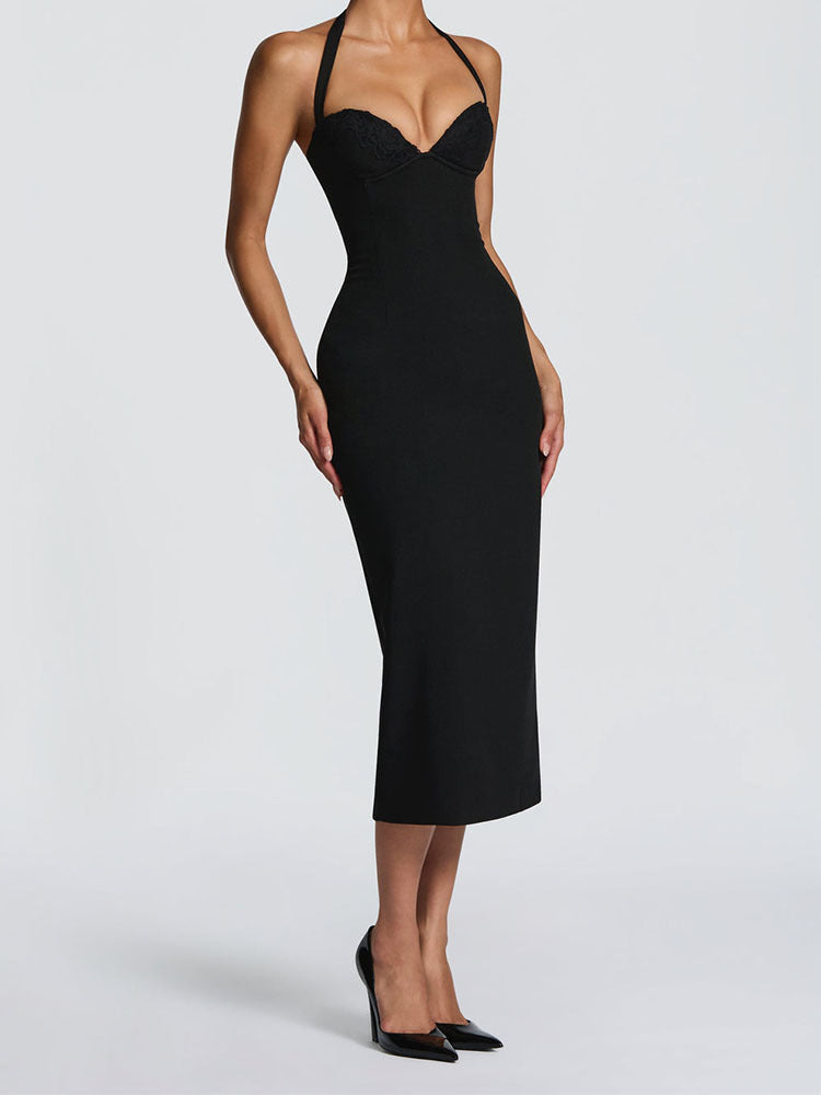 Damen Elegantes Bodycon-Kleid mit Halterdesign EB