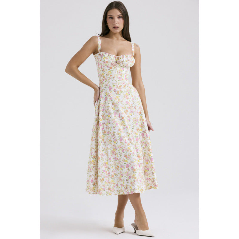 Damen Maxikleid mit floralem Design und elegantem Schlitz EB