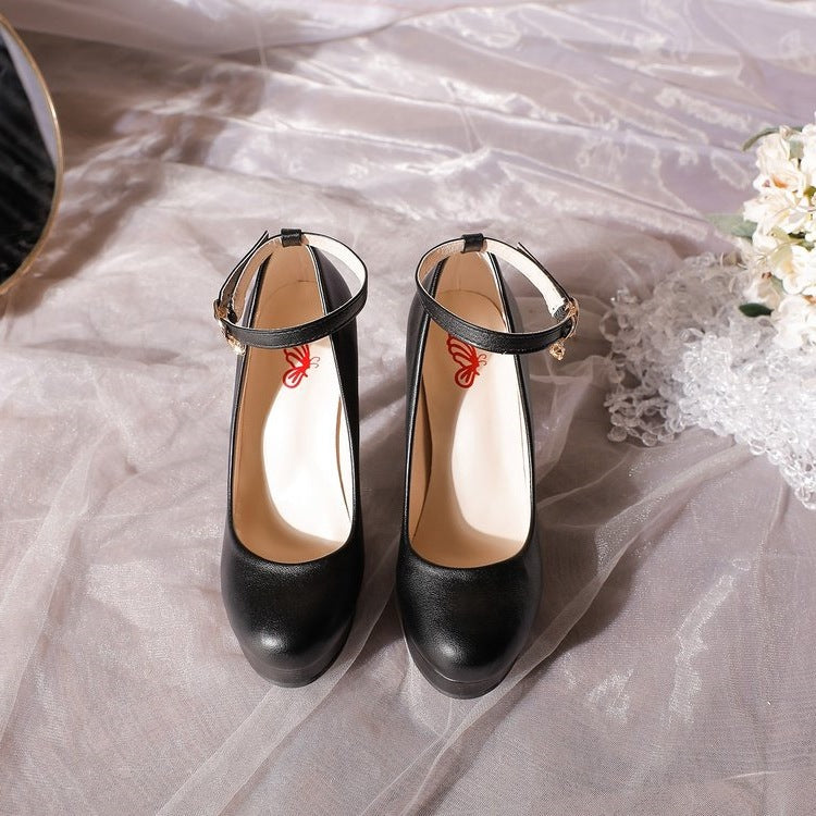 Damen Elegante Plateau-Pumps mit verstellbarem Riemchen EB