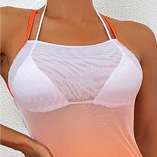 Damen Strandkleid mit transparentem Design und Längsstreifen EB