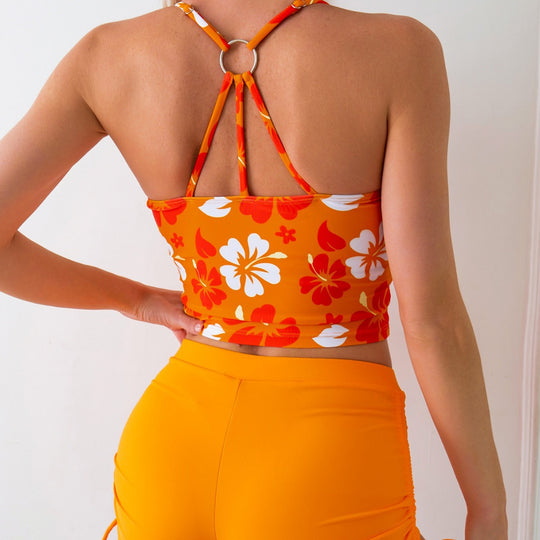 Damen Bade-Top mit floralem Design und hochgeschnittenen Shorts EB