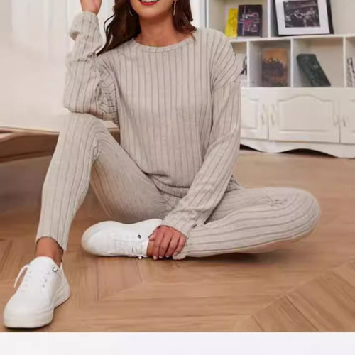 Damen Lässiges Strick-Set mit Gerippter Struktur und Weitem Schnitt EB