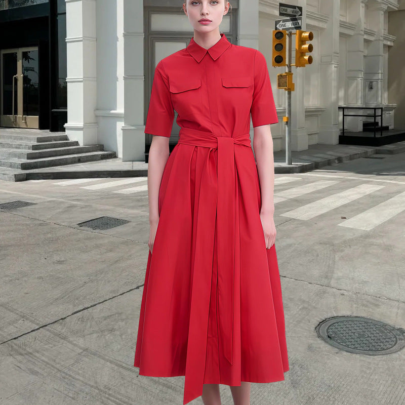 Damen Hemdkleid mit tailliertem Gürtel und klassischen Details EB