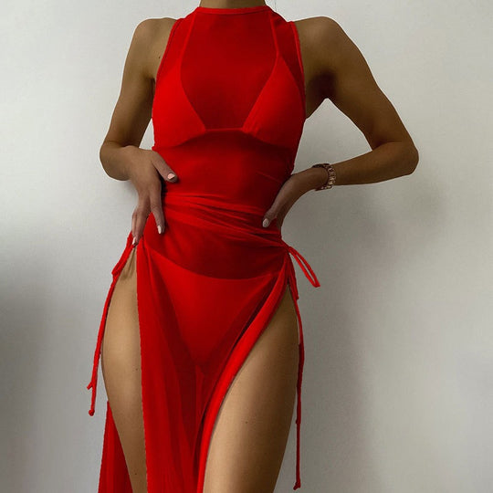 Damen Langarm-Strandkleid mit verstellbaren Schnürungen EB