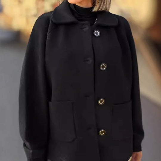 Damen modische und warme Wollejacke mit praktischen Taschen EB