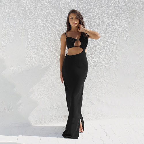 Damen Figurbetontes Maxikleid mit asymmetrischem Schnitt und Cut-Out-Details EB