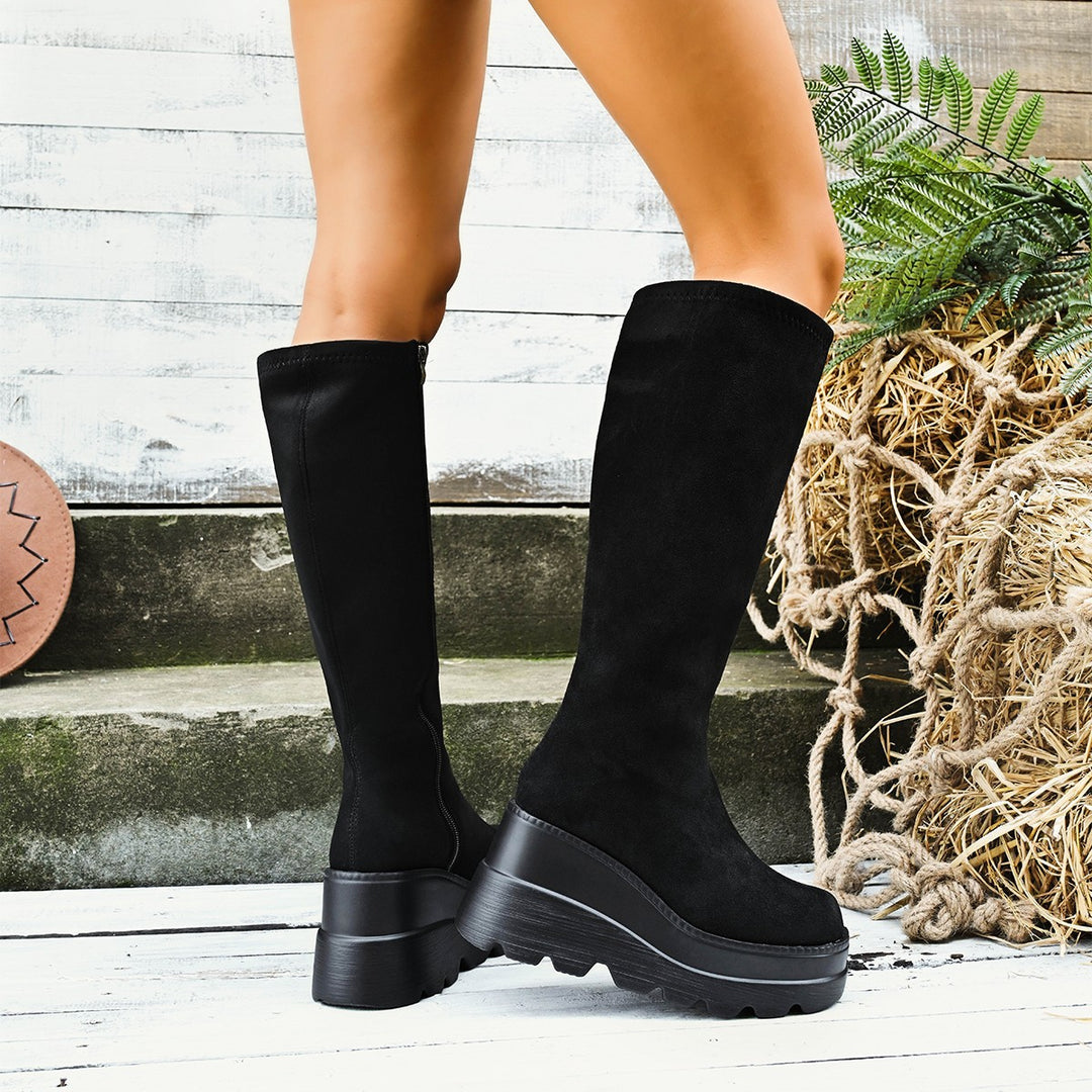 Damen Modische Overknee-Stiefel mit Plateausohle EB
