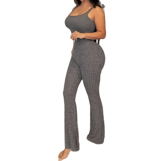 Damen Ripp-Leggings mit hoher Taille und weitem Bein EB
