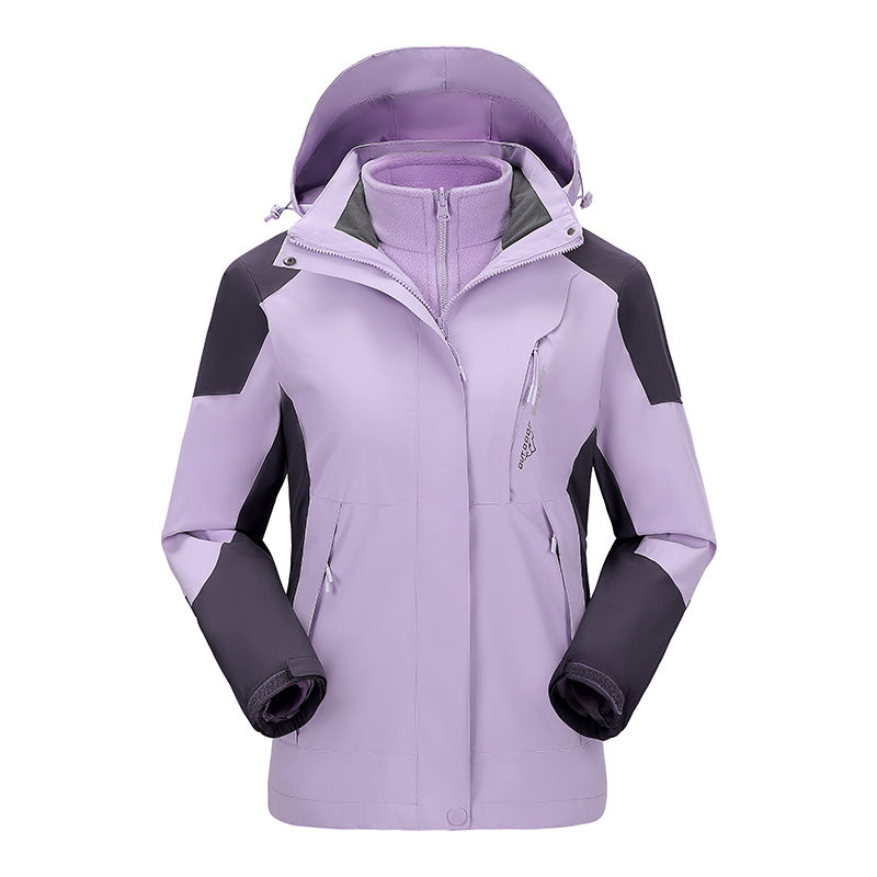 Damen zweilagige Outdoorjacke mit abnehmbarer Fleece-Innenjacke und verstellbarer Kapuze EB