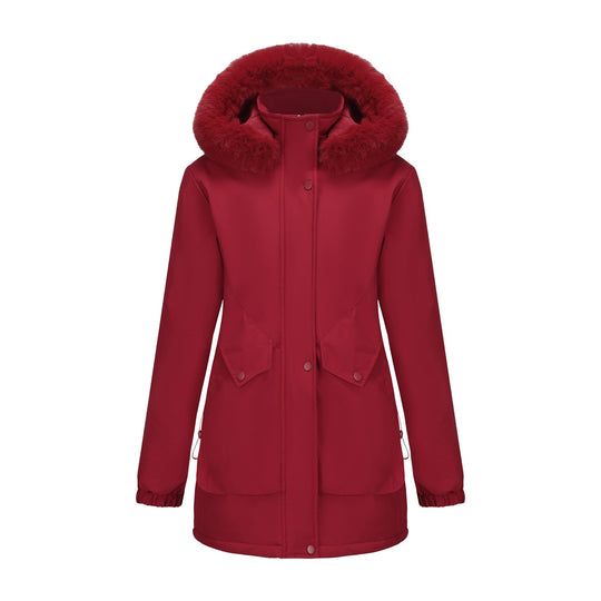 Damen wasserabweisende Parkajacke mit kuscheligem Kunstfellkragen EB
