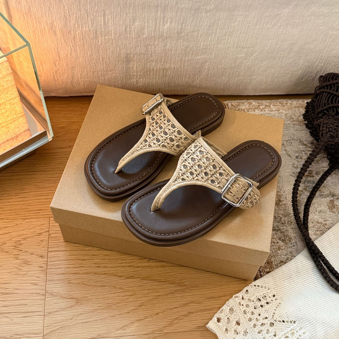 Damen Komfortable Zehentrenner-Sandalen mit modischem Flechtmuster und verstellbarem Riemen EB