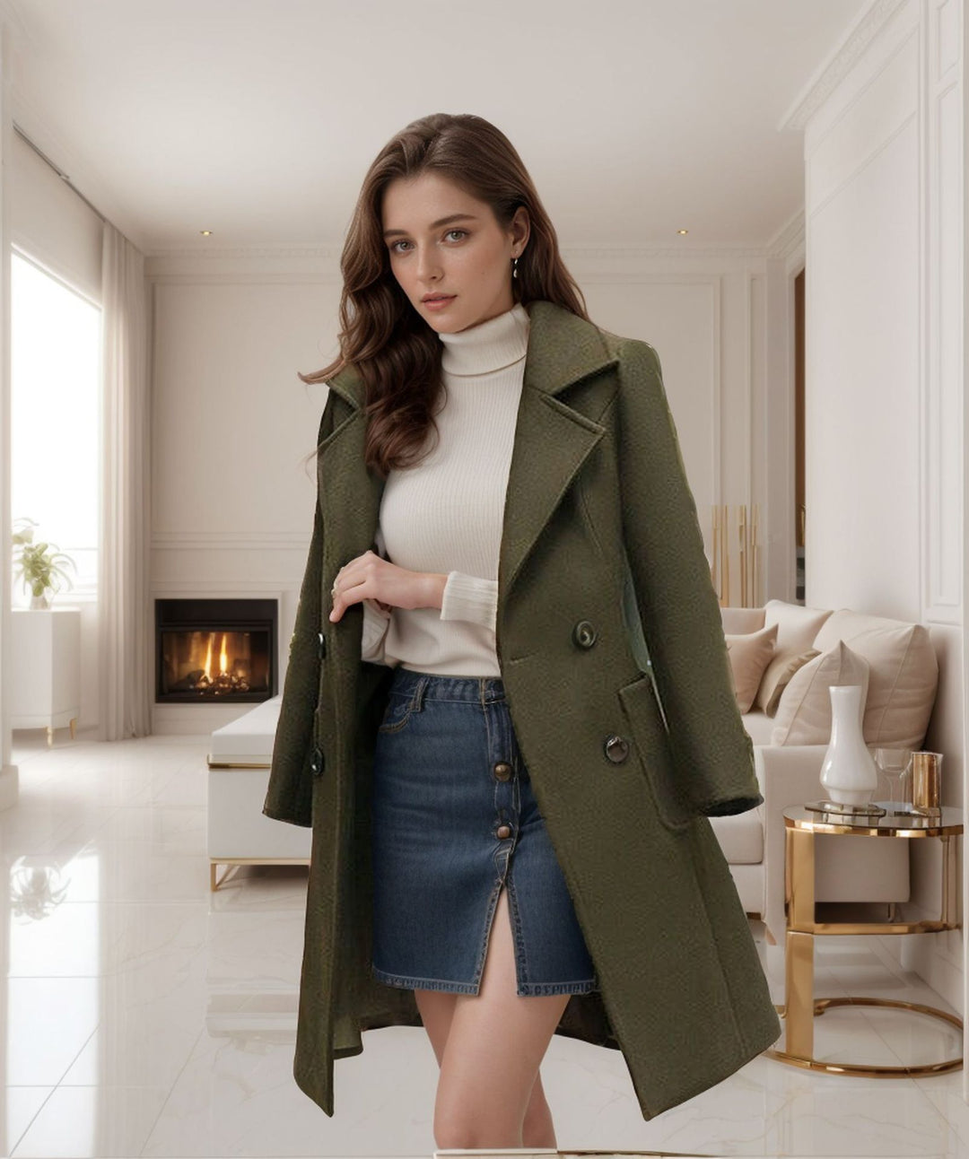 Damen modischer oversize Wolltrenchcoat mit doppelter Knopfleiste EB