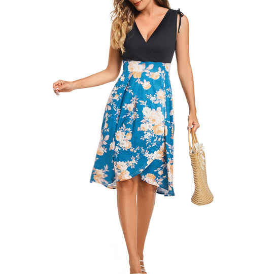 Damen Wickelkleid mit floralem Design und tiefem V-Ausschnitt EB