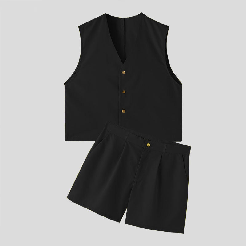 Damen elegantes ärmelloses Blazerset mit Shorts EB