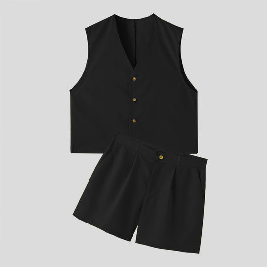 Damen elegantes ärmelloses Blazerset mit Shorts EB
