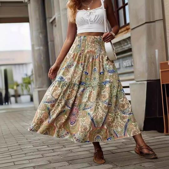 Damen Maxirock mit Paisleymuster und elastischem Bund EB