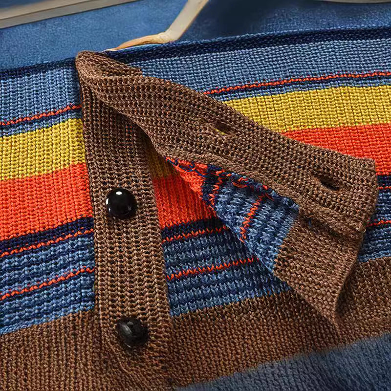 Damen Strickjacke mit farbenfrohem Muster und modernem Schalkragen EB