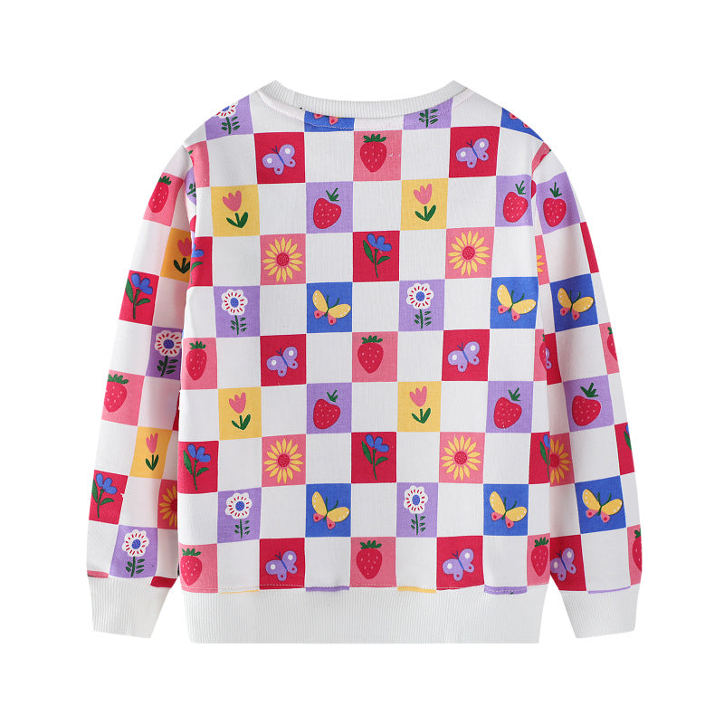 Mädchen Sweatshirt mit buntem Blumen- und Fruchtmuster EB
