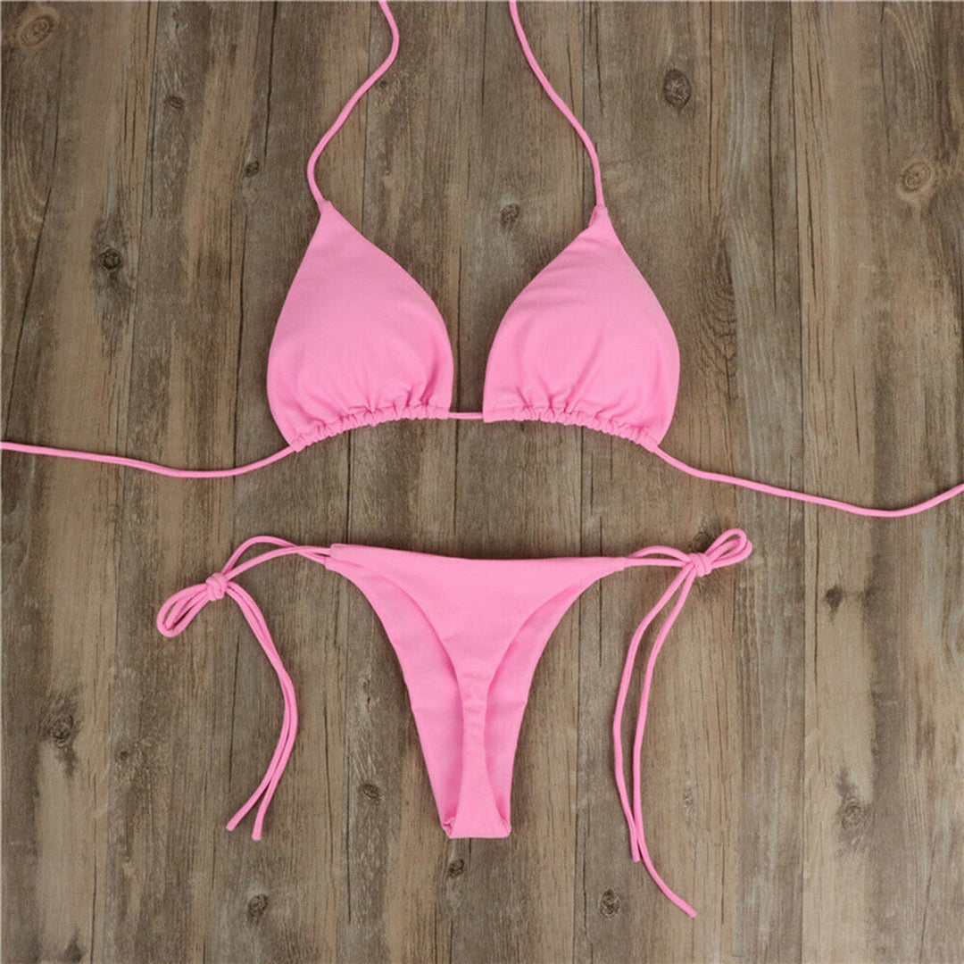 Damen Triangel-Bikini mit feinem Stoff und regulierbaren Schnürdetails EB