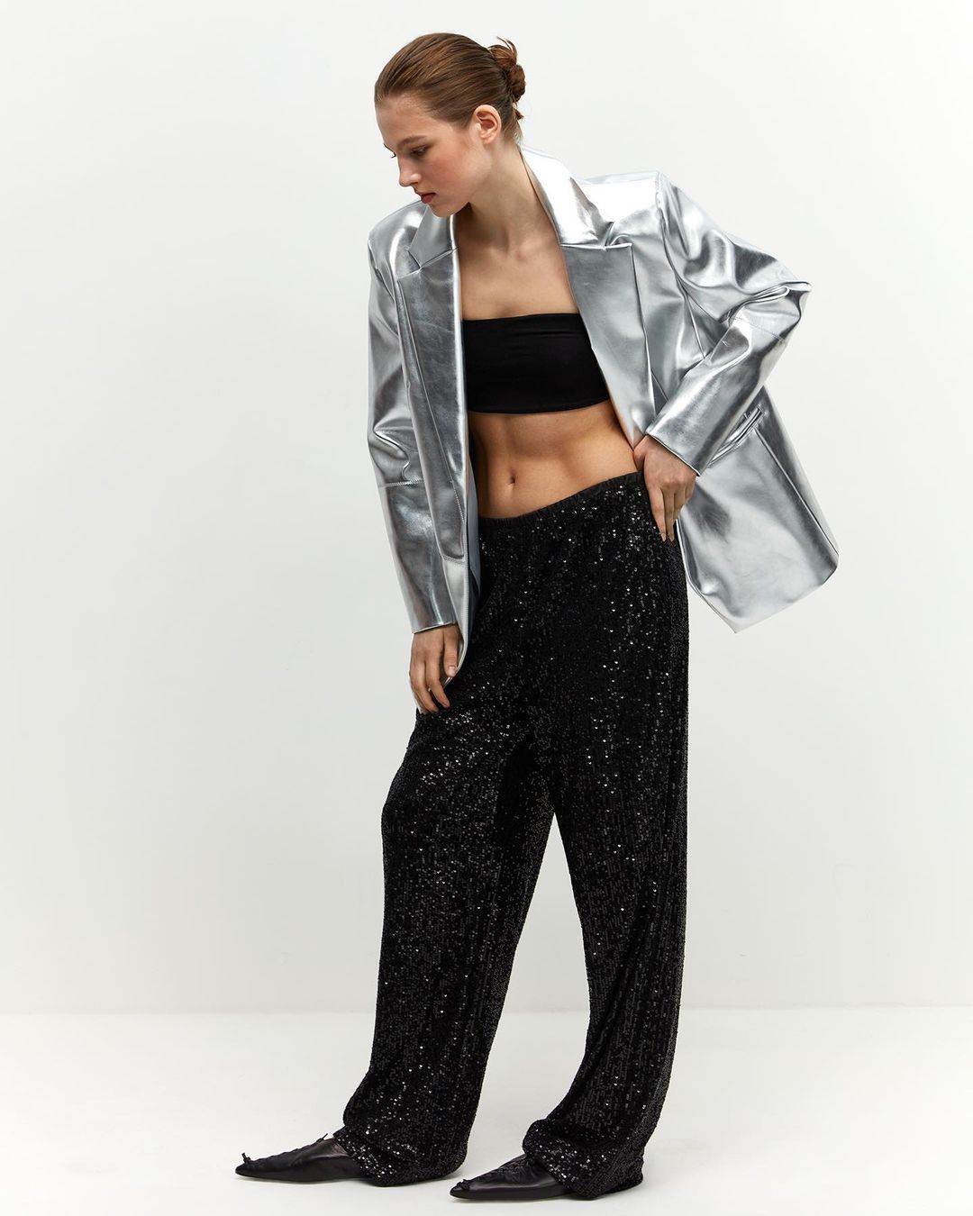 Damen Glitzernde Palazzo-Hose EB