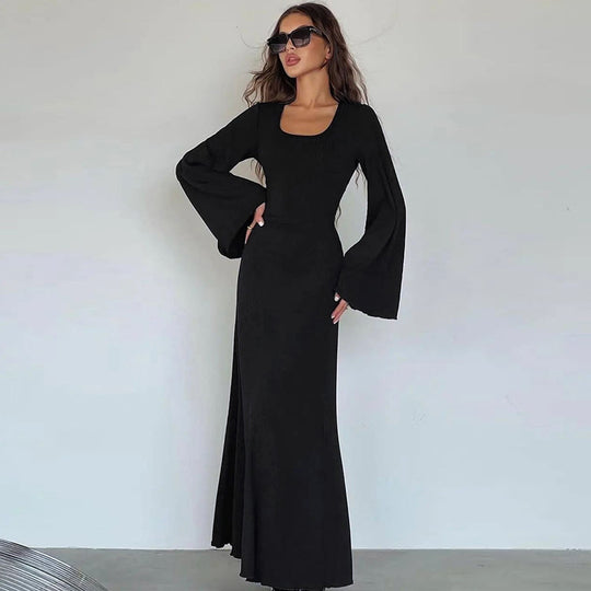Damen Elegantes Maxikleid mit extra weitem Ärmel und trendiger Rippstruktur EB