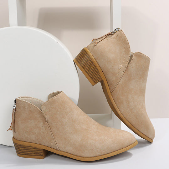Damen nan leichte Slip-On Ankle-Boots aus Veloursimitat mit V-Ansatz, gepolstertem Komfortfußbett und gestapeltem Blockabsatz EB