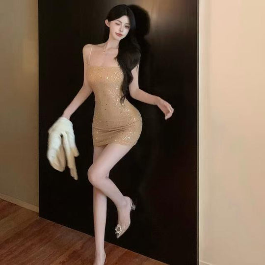 Damen Paillettenkleid mit feinen Trägern EB