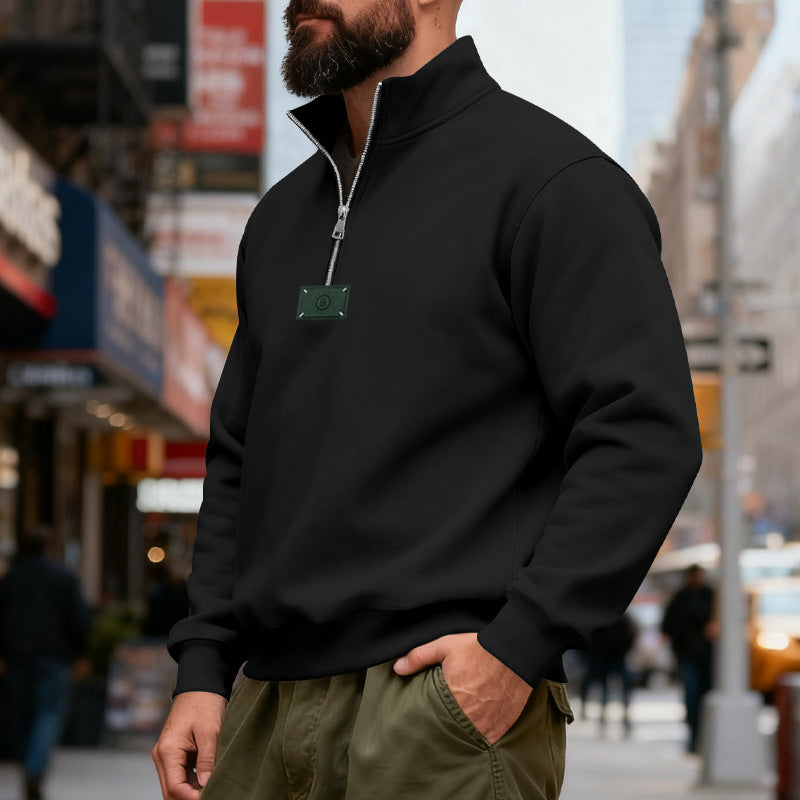 Herren nan hochgeschlossener Quarterzip-Sweatshirt aus schwerem Baumwollfleece mit Stehkragen EB
