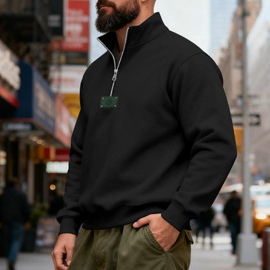 Herren nan hochgeschlossener Quarterzip-Sweatshirt aus schwerem Baumwollfleece mit Stehkragen EB