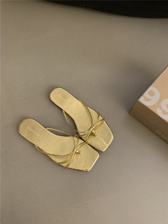 Damen elegante Riemchen-Sandalen mit flachem Absatz EB