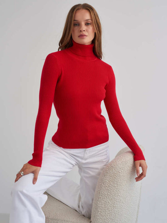 Damen Rollkragenpullover mit geripptem Design und lässigem Schnitt EB