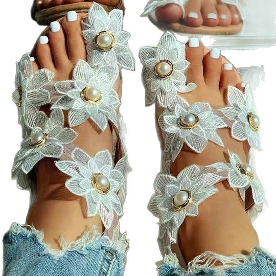 Damen Elegante und romantische Sandalen mit floralen Akzenten EB