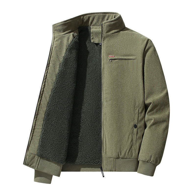 Herren hochwertiger Cordblouson mit Teddy-Innenfutter, Stehkragen und Brust-Reißverschluss EB
