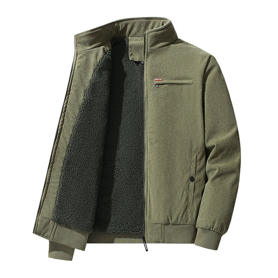 Herren hochwertiger Cordblouson mit Teddy-Innenfutter, Stehkragen und Brust-Reißverschluss EB
