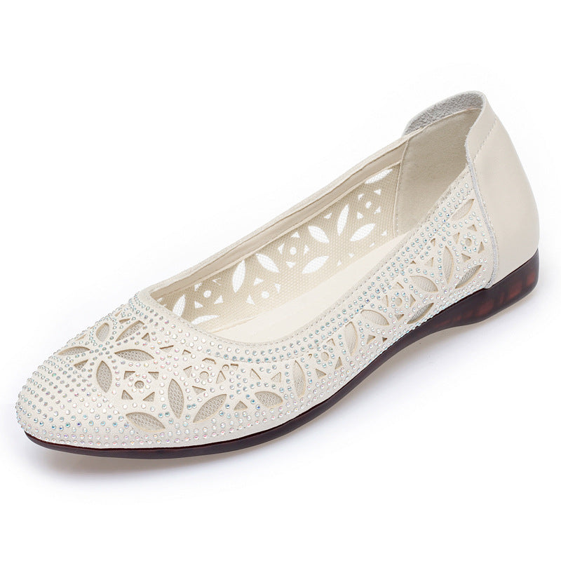 Damen Ballerinas mit filigranem Lochdesign und funkelnden Strassverzierungen EB