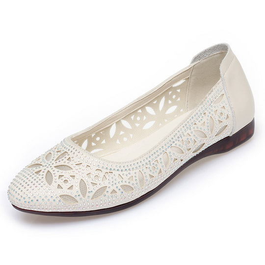 Damen Ballerinas mit filigranem Lochdesign und funkelnden Strassverzierungen EB