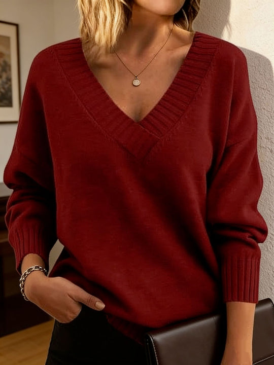 Damen Feinstrickpullover mit tiefem V-Ausschnitt und überschnittener Schulter EB