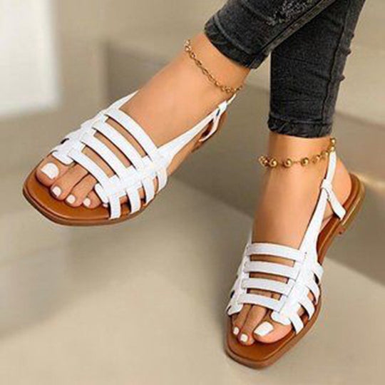 Damen Geflochtene Riemchen‑Slingback‑Sandalen mit quadratischer Zehenpartie und flacher Laufsohle EB