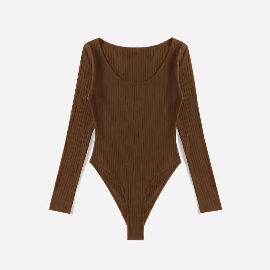 Damen Langarm-Bodysuit aus strukturierter Baumwolle EB